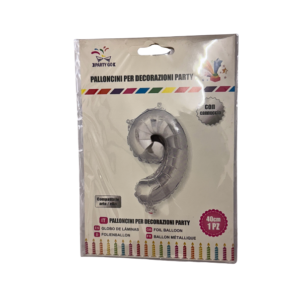 Palloncino Numero 9 Argento - 40cm